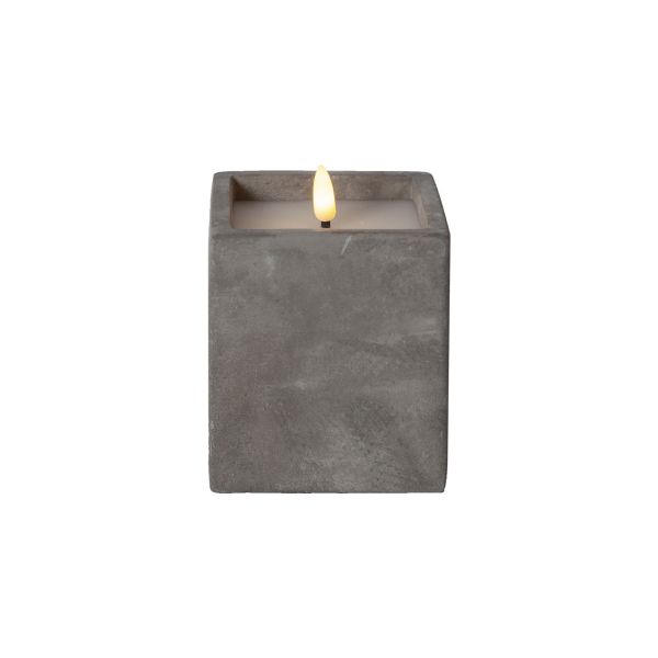 quadratische LED Stumpenkerze - Flamme Stripe - Beton Design - warmweiß, Timerfunktion, 11,5 x 9cm