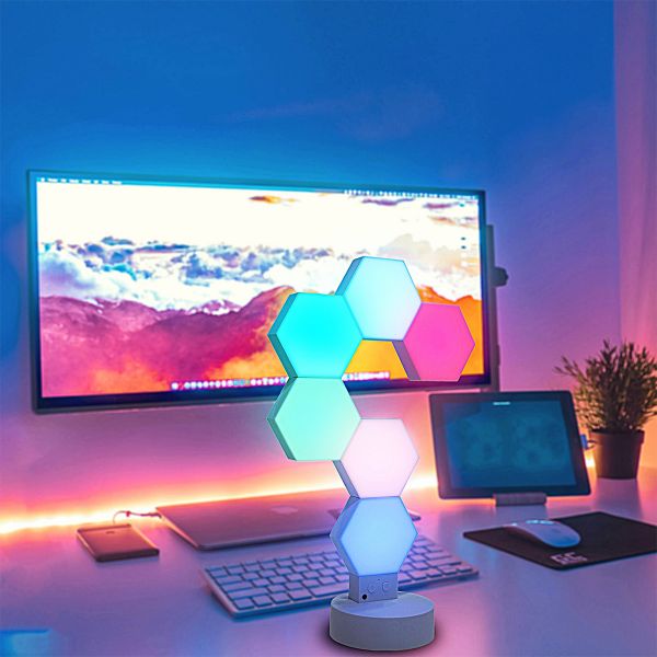 Hexagon LED Desktop Panel Set - 6er Set - Tuya App, Sprachsteuerung über Alexa und Google Home