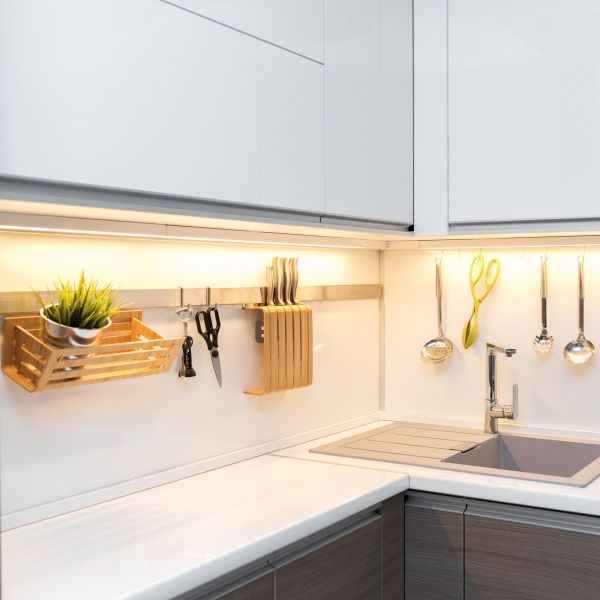 12V Küchen Unterbau LED Leisten Set, inklusive Netzteil und Dimmer - COB - neutralweiß - diffus