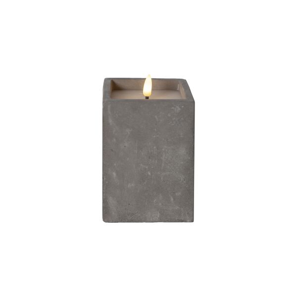 quadratische LED Stumpenkerze - Flamme Stripe - Beton Design - warmweiß, Timerfunktion, 14,5 x 9cm